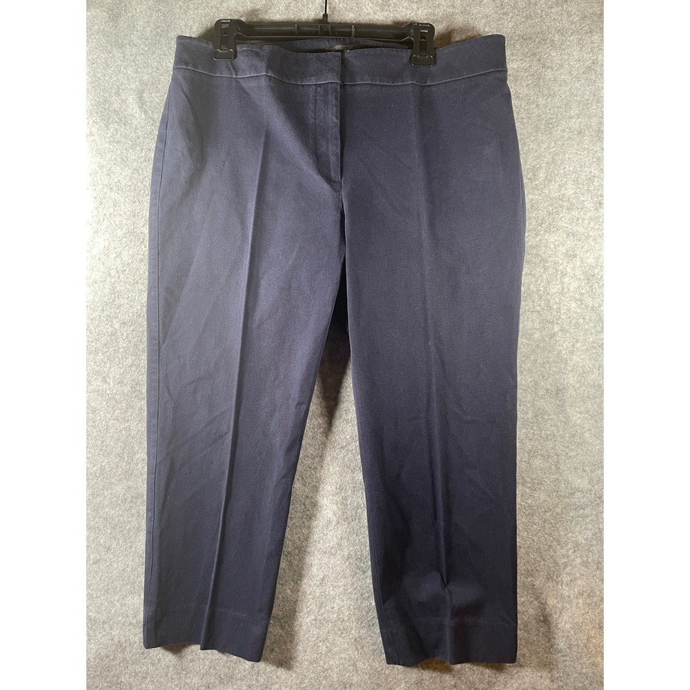 Talbots Womens 16W Slim Crop Pants Navy Blue Elastic Back Career Trousers